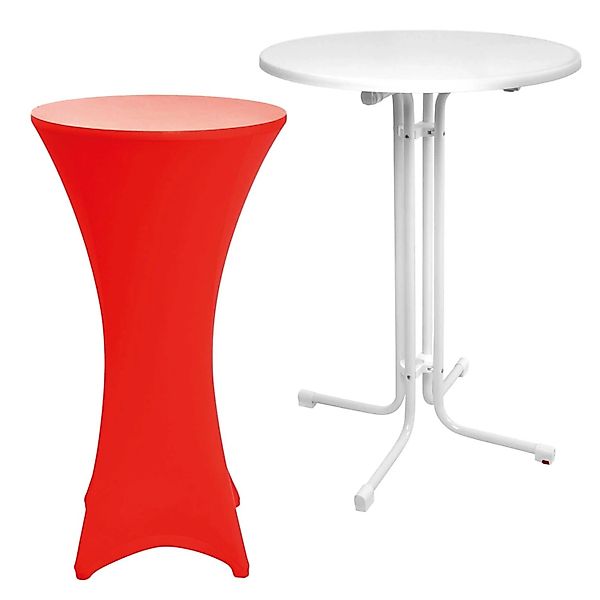 Beautissu Sylt Stehtisch Ø 70cm Weiß mit Stella Stehtischhusse Ø 70cm Rot günstig online kaufen