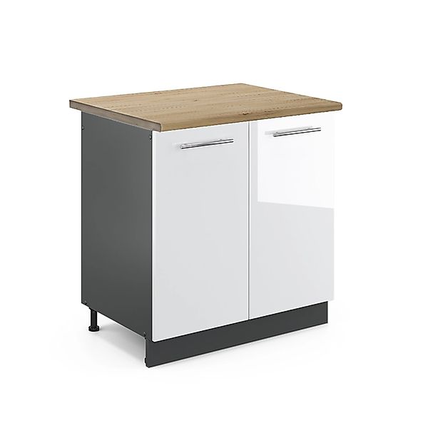 Vicco Spülenunterschrank Fame-Line Weiß Hochglanz/Anthrazit 80 cm AP Eiche günstig online kaufen