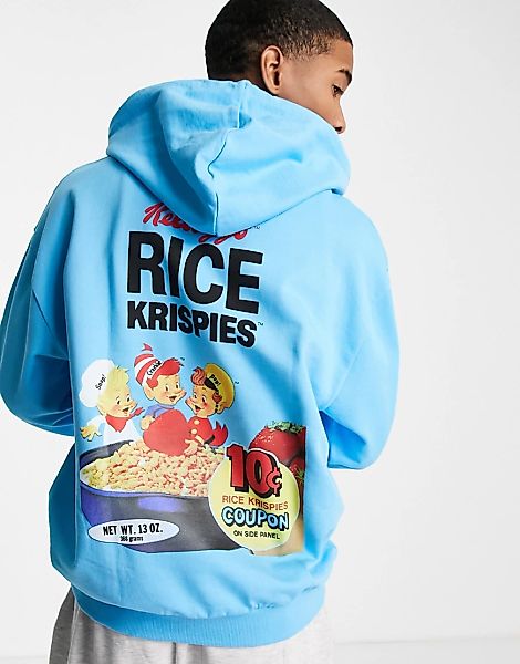 ASOS DESIGN – Oversize-Kapuzenpullover mit Rice-Krispies-Print in Blau günstig online kaufen