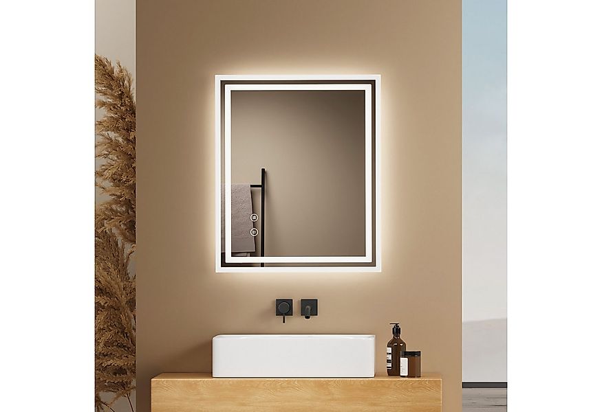 EMKE Badspiegel mit Touch 6500K LED-Beleuchtung eckig, Beschlagfrei, Horizo günstig online kaufen