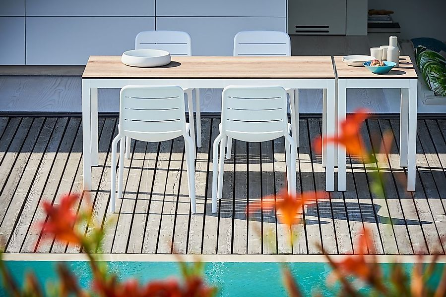 Outdoor Tisch Quadrat Teak / weiß 90x90 günstig online kaufen