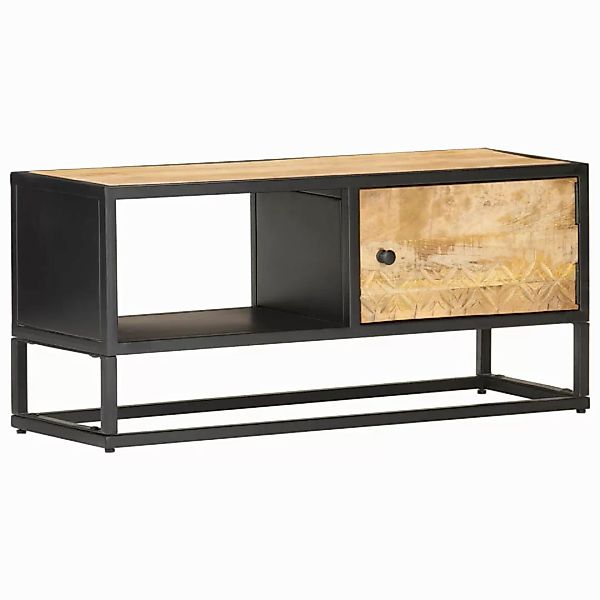 Tv-schrank Mit Geschnitzter Tür 90x30x40 Cm Raues Mangoholz günstig online kaufen