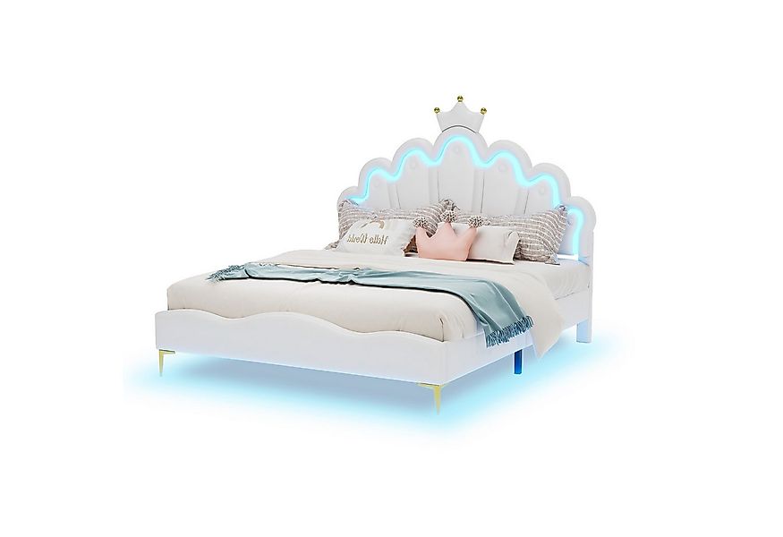 SOFTWEARY Prinzessinbett mit LED-Beleuchtung (140x200 cm, höhenverstellbare günstig online kaufen