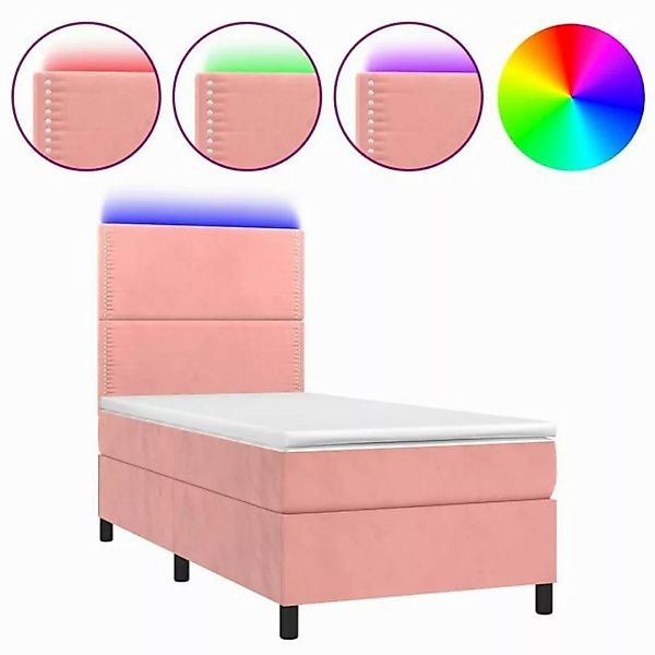 vidaXL Boxspringbett Boxspringbett mit Matratze LED Rosa 90x200 cm Samt Bet günstig online kaufen