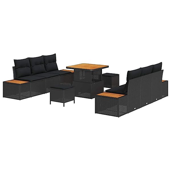 vidaXL Gartensofa-set mit Kissen 9-Tlg Schwarz Poly-Rattan 3364814 günstig online kaufen