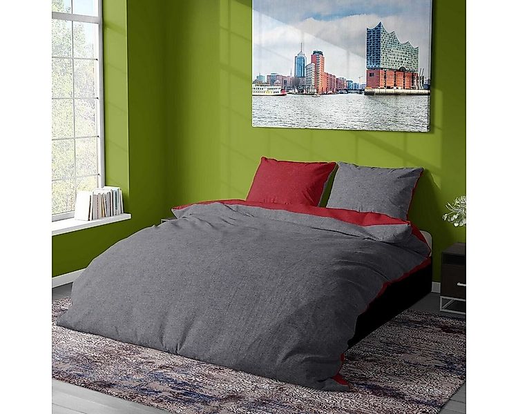 TRAUMSCHLAF Bettwäsche Melangebiber, Biber, 3 teilig, moderner Wende-Look f günstig online kaufen