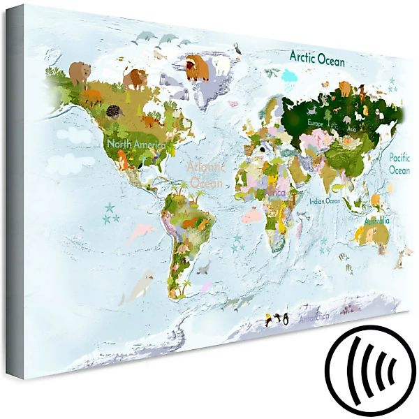 Wandbild Fauna-Weltkarte - Tierzeichnungen, die lokal auf Kontinenten auftr günstig online kaufen