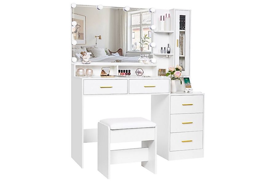 BEWISHOME Schminktisch mit Spiegel und Hocker, fünf Schubladen, 115x40x140c günstig online kaufen