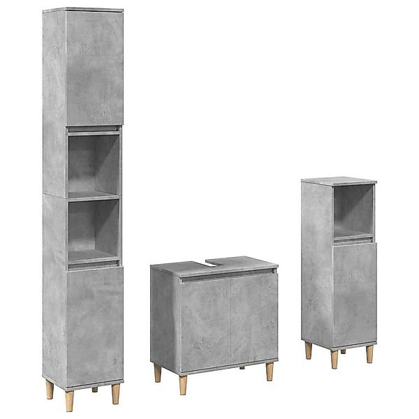 vidaXL Badezimmer-Set 3-tlg. Badmöbel-Set Betongrau Holzwerkstoff, günstig online kaufen