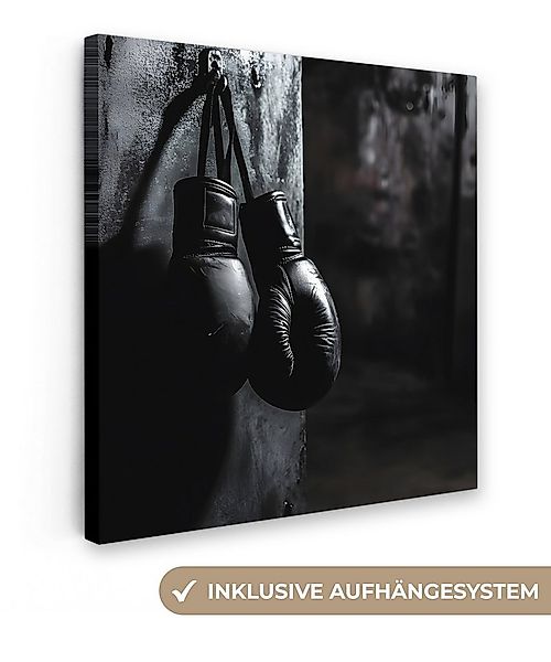 OneMillionCanvasses® Leinwandbild Boxhandschuhe - Wand - Dunkel - Schwarz, günstig online kaufen