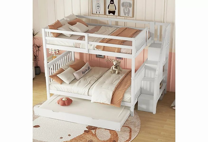 Ulife Etagenbett Kinderbett Jugendbett mit Treppenregal, hohe Geländer, aus günstig online kaufen