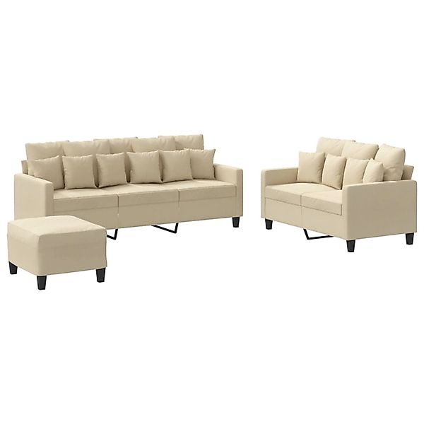 vidaXL 3-Tlg Sofagarnitur mit Kissen Creme Stoff 3201674 günstig online kaufen