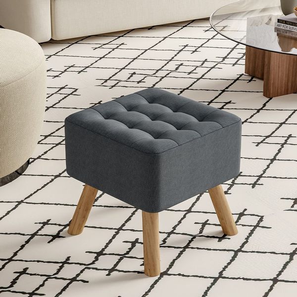 LIVINGANDHOME Sitzhocker Quadratischer Polsterhocker mit Eichenholzbeine, günstig online kaufen