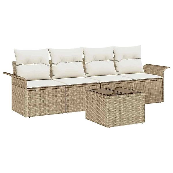 vidaXL Garten-Sofa-Set 5-Tlg Beige Poly Rattan 3345231 günstig online kaufen
