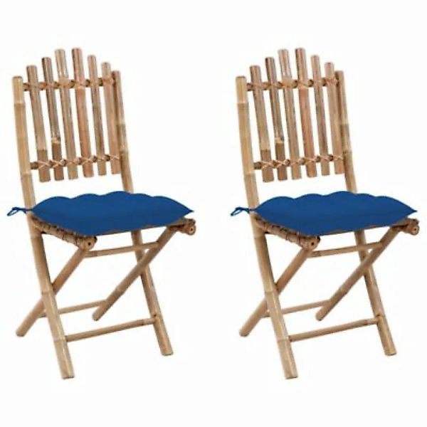 vidaXL Klappbare Gartenstühle 2 Stk. mit Kissen Bambus Gartenstuhl blau günstig online kaufen
