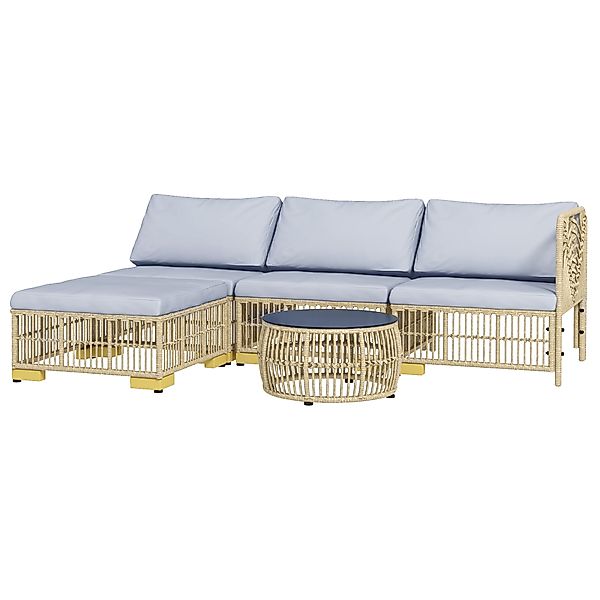 Outsunny Rattan Gartenmöbel-Set 5-tlg Balkonmöbel Set mit Kissen Ecksofa Ho günstig online kaufen