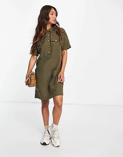 Whistles – Minikleid aus Leinen in Grün mit Taschendetail günstig online kaufen