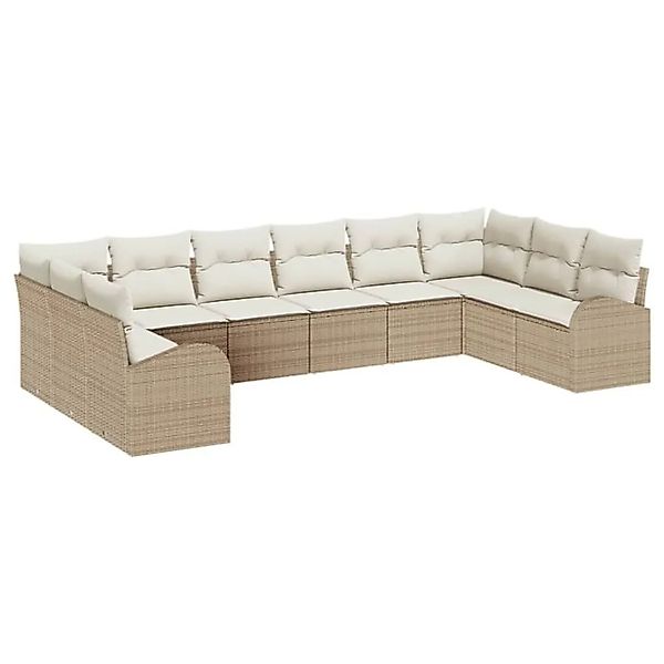 vidaXL Gartensofa-Set mit Kissen 10 Stk Beige und Weiß Poly-Rattan 3354890 günstig online kaufen