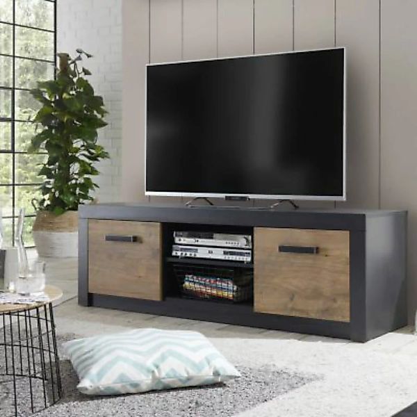 Lomadox TV-Lowboard Wohnzimmer BAKU-61 in Fresco anthrazit mit Kastanienbra günstig online kaufen