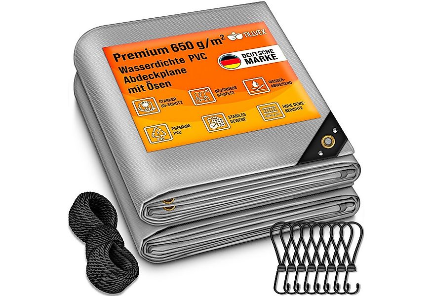 tillvex Schutzplane tillvex® Abdeckplane mit Ösen + 10 Haken & 15m Seil, Ge günstig online kaufen