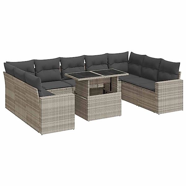 vidaXL 10-Tlg Garten-Sofagarnitur mit Kissen Hellgrau Poly Rattan 3326383 günstig online kaufen