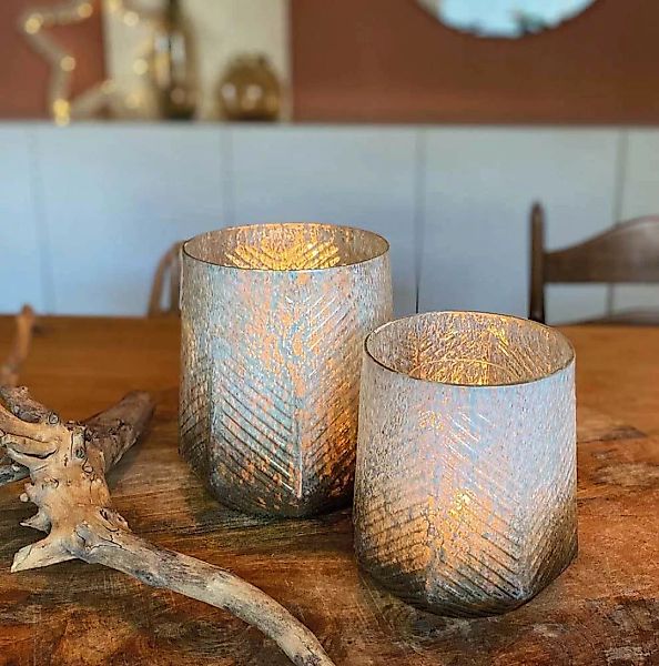Kerzenhalter Glas gold patiniert Kerzenleuchter Kerzenglas Antik-Stil 17 cm günstig online kaufen