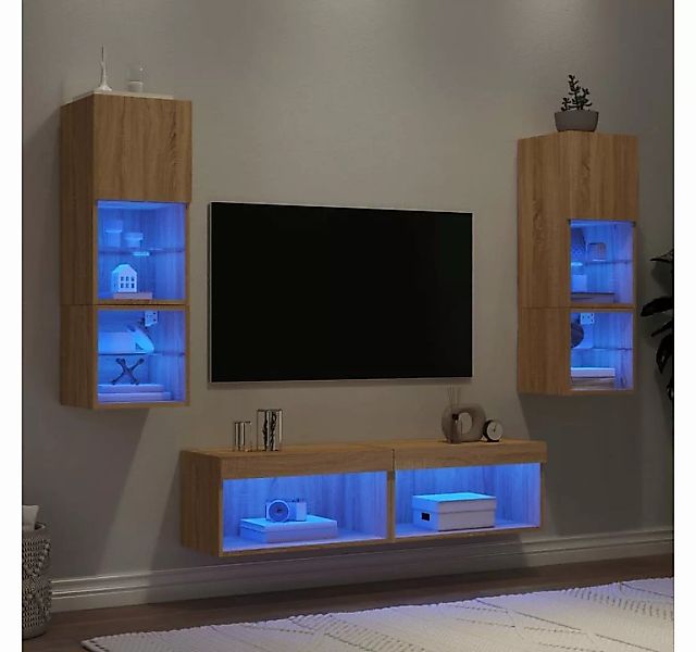 vidaXL TV-Schrank 6-tlg. Wohnwand mit LED-Beleuchtung Sonoma-Eiche Holzwerk günstig online kaufen
