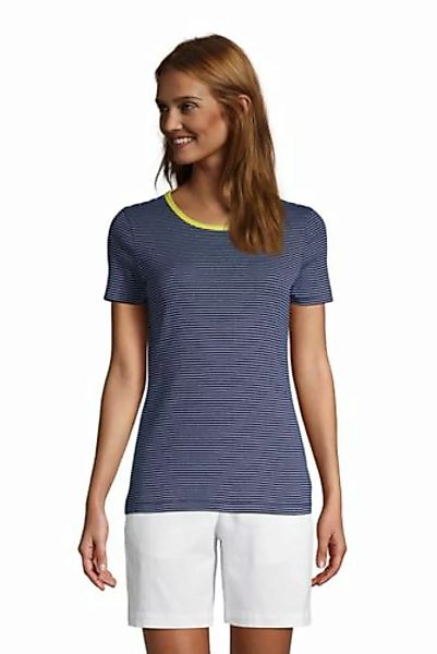Kurzarm-Rippshirt Gestreift, Damen, Größe: 48-50 Normal, Blau, Baumwolle, b günstig online kaufen