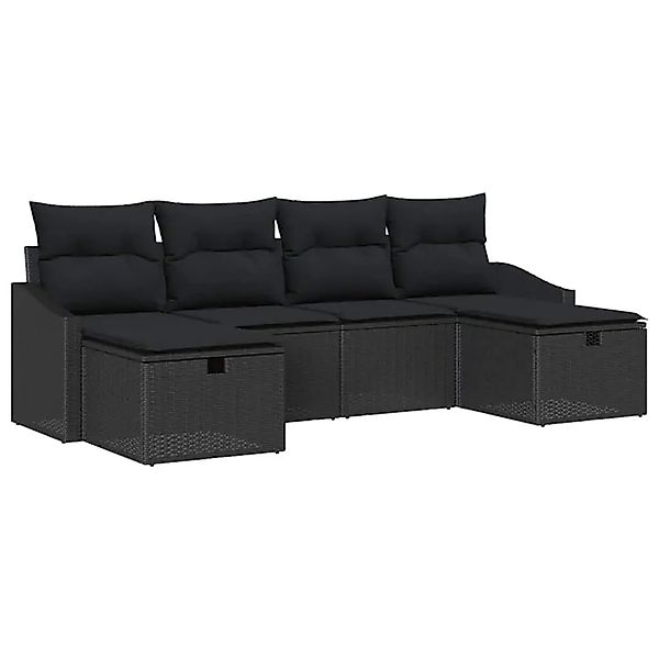 vidaXL Garten-Sofa-Set mit Kissen 6-Tlg Schwarz Poly Rattan 3359322 günstig online kaufen