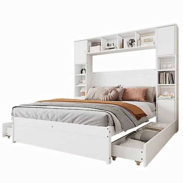 OKWISH Stauraumbett Kinderbett Doppelbett Holzbett Gästebett (hohes Bett mi günstig online kaufen