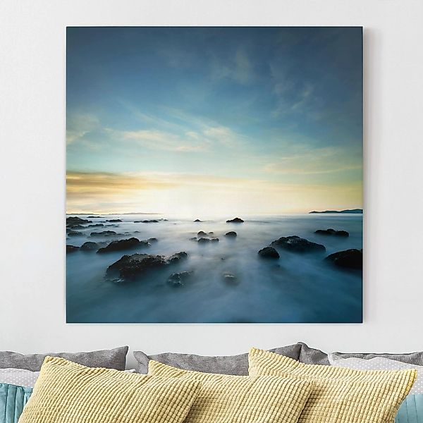 Leinwandbild Strand - Quadrat Sonnenuntergang über dem Ozean günstig online kaufen