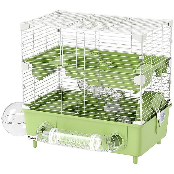PawHut Hamsterkäfig auf 2 Ebenen und 3 Türen mit Laufrad, Streu und Spielrö günstig online kaufen