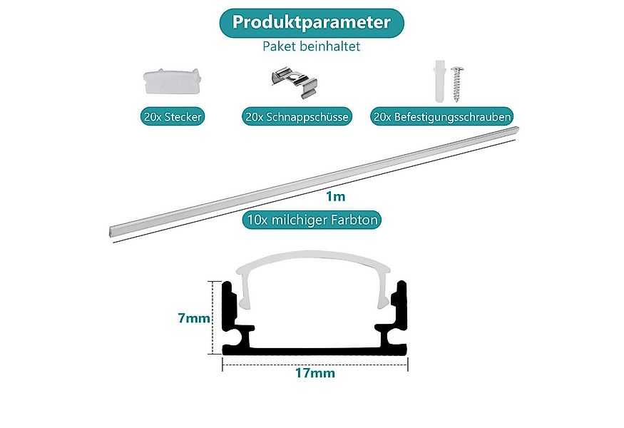 Clanmacy LED-Stripe-Profil 10x 1m LED Aluminium Profil LED Strip Schiene günstig online kaufen
