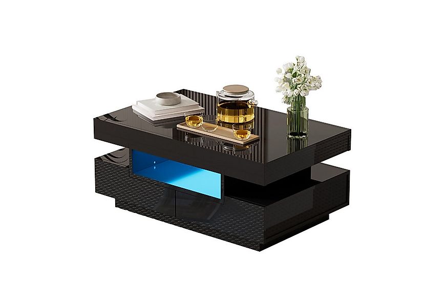 Merax Couchtisch, hochglanz mit 4 Schubladen inkl. LED, Beistelltisch, Wohn günstig online kaufen