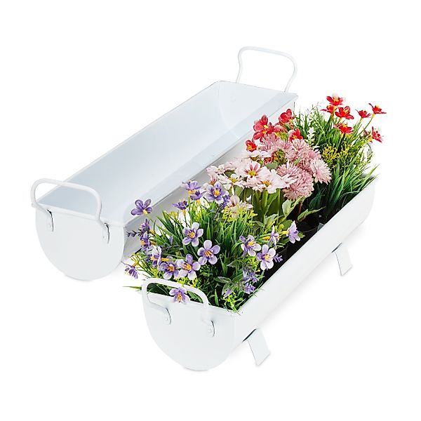 relaxdays Blumenkasten Dachrinne 2er Set, Weiß günstig online kaufen