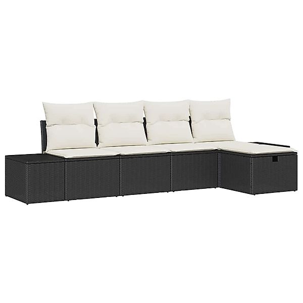 vidaXL Garten-Sofa-Set mit Kissen 5-Tlg Schwarz Poly Rattan 3359356 günstig online kaufen