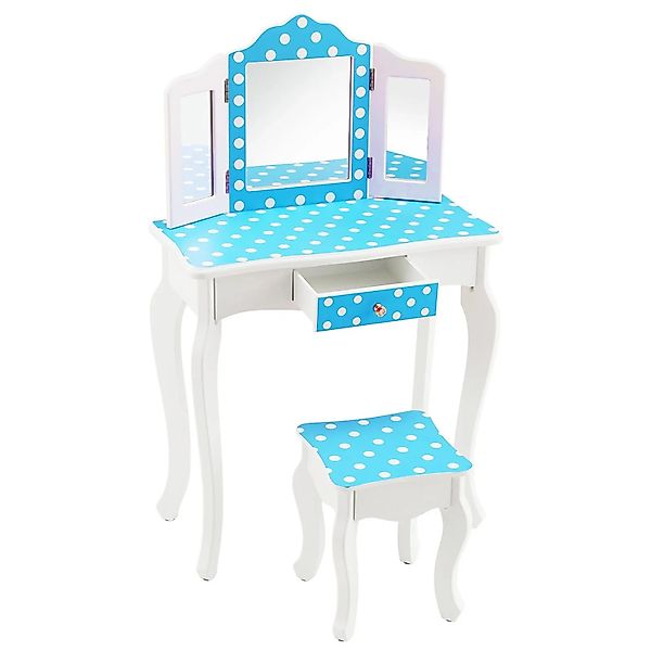 Costway 2 In 1 Kinder Schminktisch Prinzessin Punkt-Blau günstig online kaufen