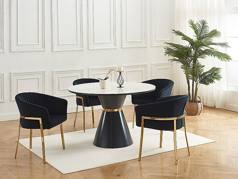 Stuhl mit Armlehnen 6er-Set - Samt & goldfarbenes Metall - Schwarz - ZAOVA günstig online kaufen