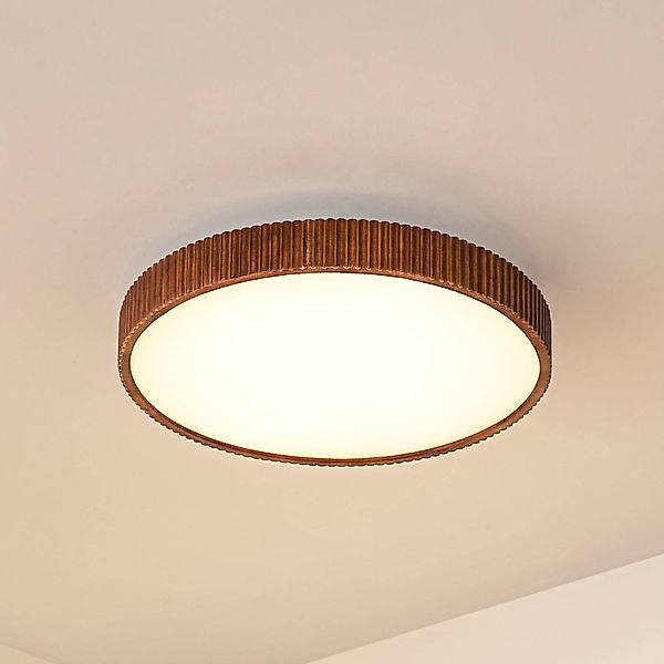 Lindby LED-Deckenlampe Velua, weiß/holz dunkel, CCT, Ø 50 cm günstig online kaufen