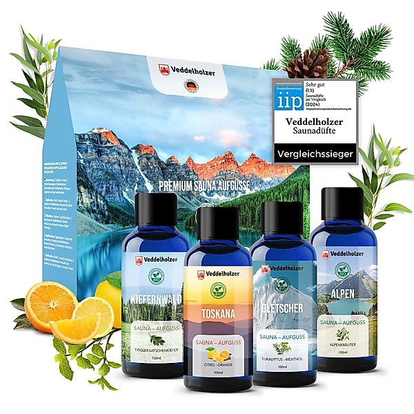 Veddelholzer Sauna-Aufgussset BIO Saunaaufguss Geschenkset Saunazubehör günstig online kaufen
