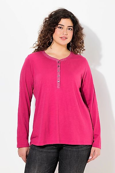 Ulla Popken Longsleeve Shirt Glitzer-Knopfleiste V-Ausschnitt günstig online kaufen