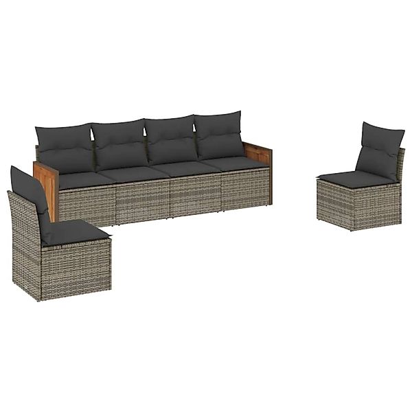 vidaXL 6-Tlg Garten-Sofagarnitur mit Kissen Grau Poly Rattan 3227544 günstig online kaufen