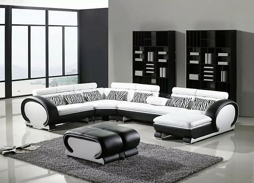 JVmoebel Ecksofa, Ledersofa Ecksofa +2x Hocker Polster U Form Couch Design günstig online kaufen