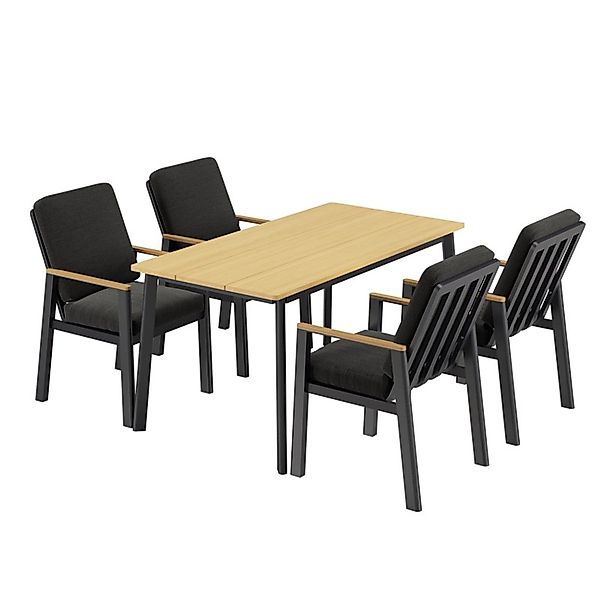 RICHLY Garten-Essgruppe Aluminium Polywood Tischplatte für 4 Personen Schwa günstig online kaufen