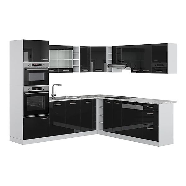 Vicco R-Line Einbauküche in L-Form Schwarz Hochglanz 237 x 60 cm AP Marmor günstig online kaufen