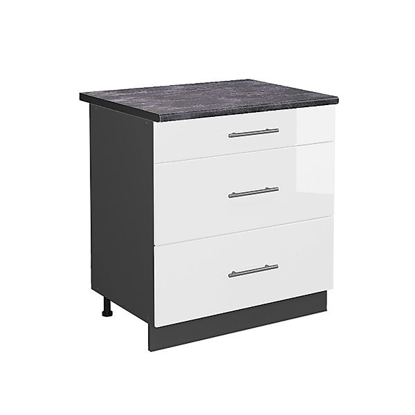 Vicco Küchenunterschrank Fame-Line Weiß Hochglanz/Anthrazit 80 cm mit 3 Sch günstig online kaufen