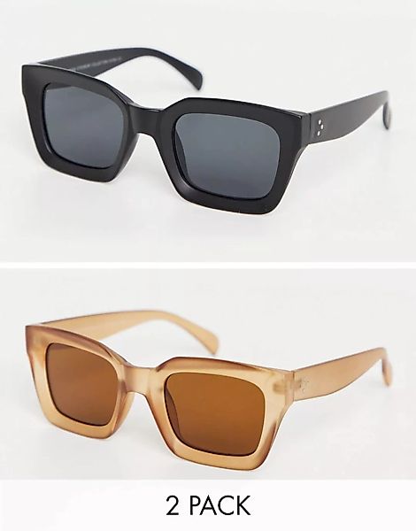 SVNX – 2er-Pack übergroße, eckige Sonnenbrillen in Mattschwarz und mattem H günstig online kaufen