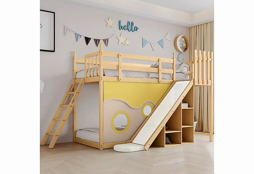 Ulife Etagenbett Kinderbett Holzbett mit Treppe und Zäune, Bett mit Fallsch günstig online kaufen