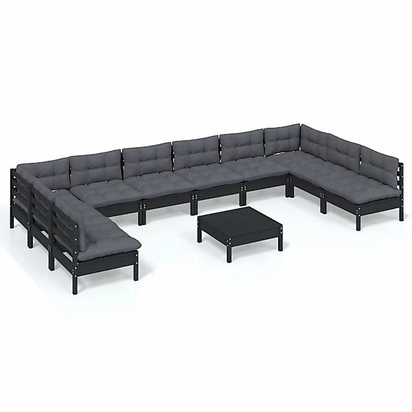 11-tlg. Garten-lounge-set Mit Kissen Schwarz Kiefer Massivholz günstig online kaufen