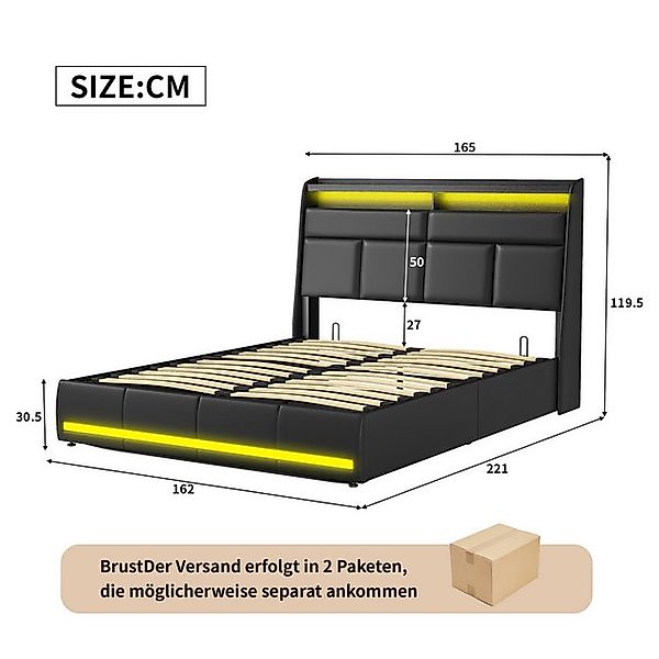 FUROKOY Polsterbett Doppelbett Stauraumbett Hydraulisch anhebbarer mit LED günstig online kaufen